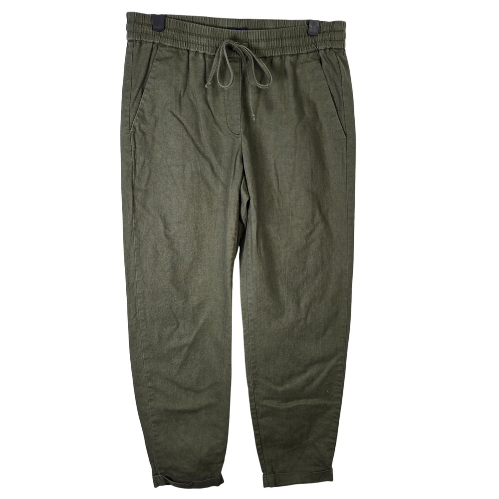 J.Crew Womens Linen Blend Pull On Drawstring Olive Green Casual Pants‎ Size 2
